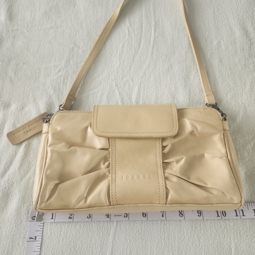 JOANEL  Vintage Cream Leather Shoulder Bag with Ruched Front
